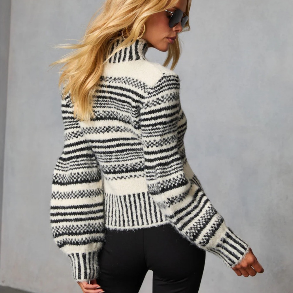 Vici Black and White Patterned Turtleneck Sweater